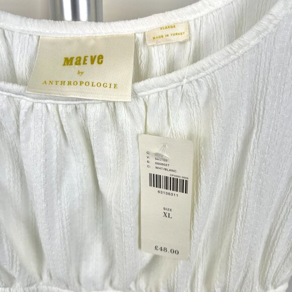 Sz XL- NWT Maeve Anthro Cream Romantic Puff Sleeve Ruched Waist Milkmaid Top - Picture 3 of 11